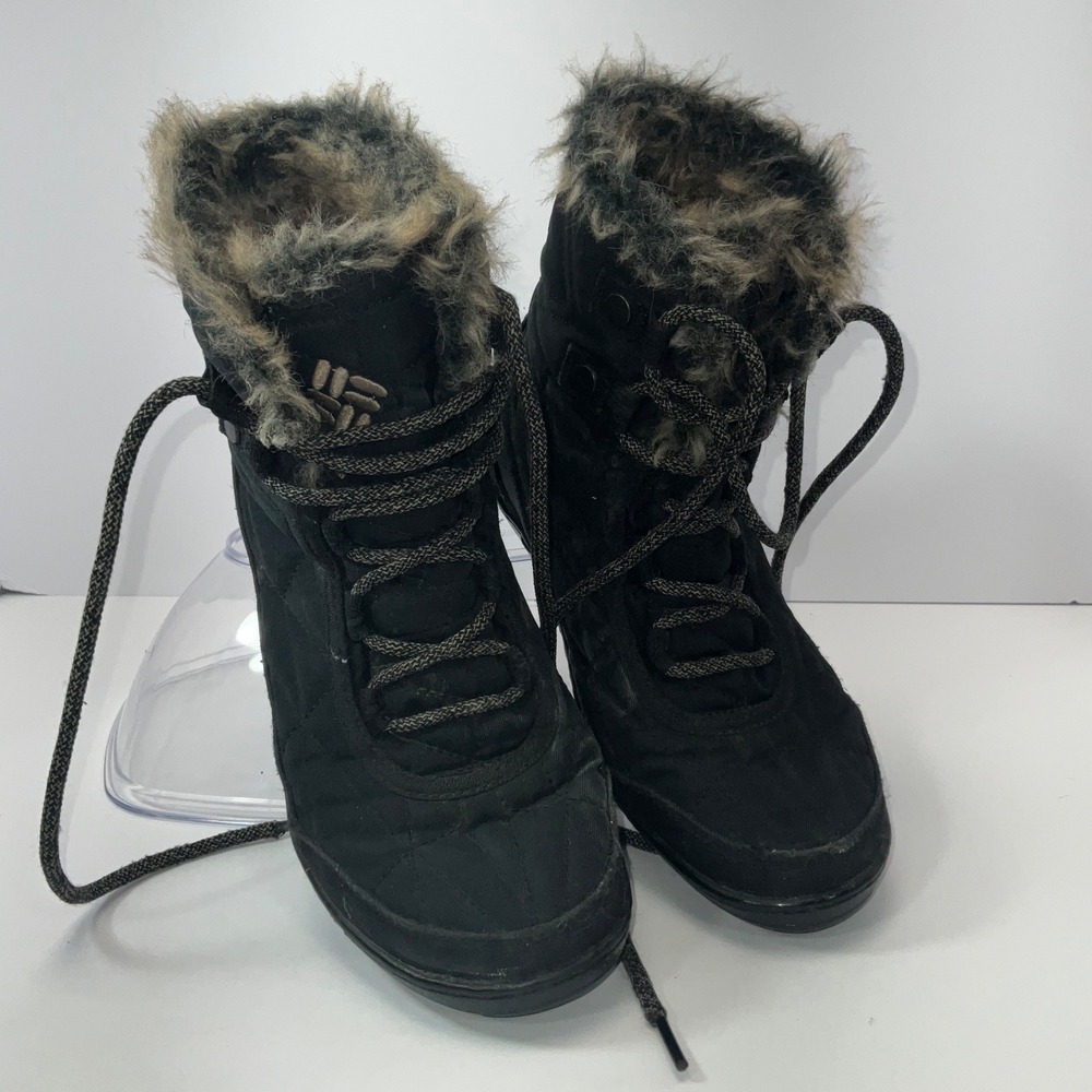 Columbia Waterproof Winter Boots Faux Fur Trim Quilted‎ Black Women's Size